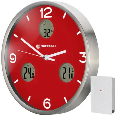 Часы настенные Bresser MyTime io NX Thermo/Hygro, 30 см, красные