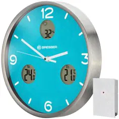 Часы настенные Bresser MyTime io NX Thermo/Hygro, 30 см, голубые-0
