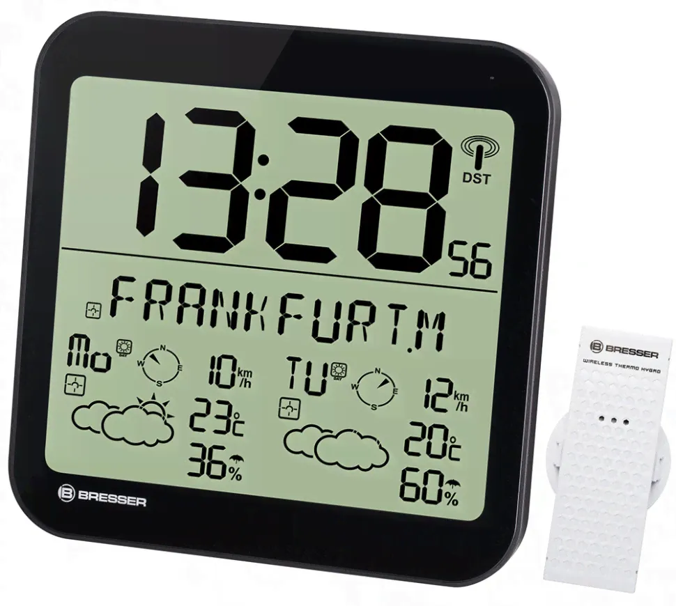 Часы настенные Bresser (Брессер) MyTime Meteotime LCD, черные
