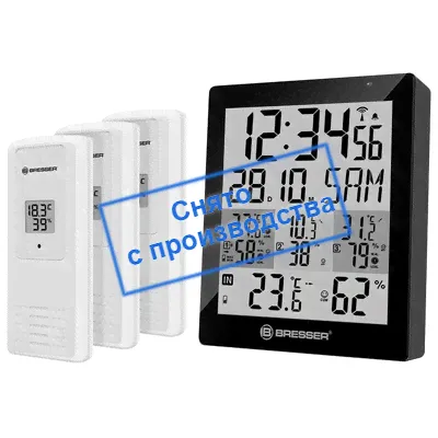 Цифровая метеостанция с радиодатчиком Bresser Temeo Hygro Quadro DLX с тремя датчиками (черная) (74645)